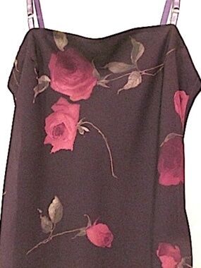 Ruby Sheer Sleeveless Purple Pink Roses Maxi Dress, Size M